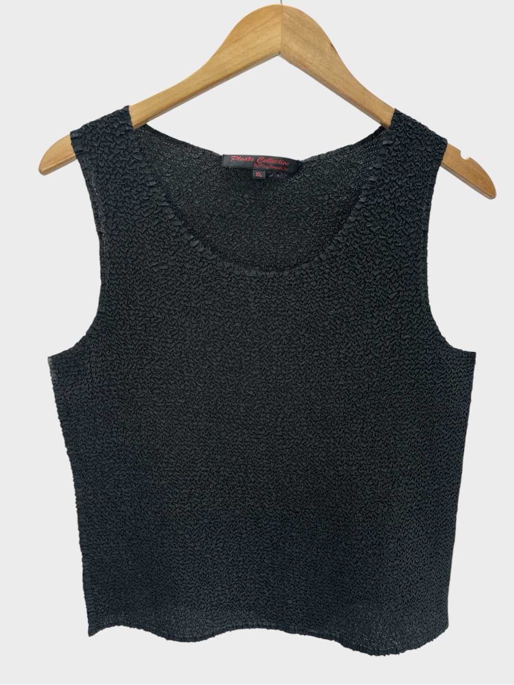 Pleats Collection Black Crinkle Textured Stretch Layering Tank Top 90s Y2K Artsy